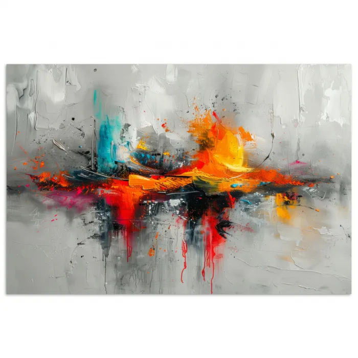 Moderne kunst - Oranje - Grijs - Abstract poster papier klein -3d