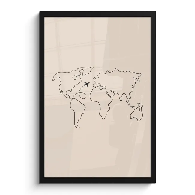 Poster met lijst - Wereldkaart - Simpel - Vliegtuig