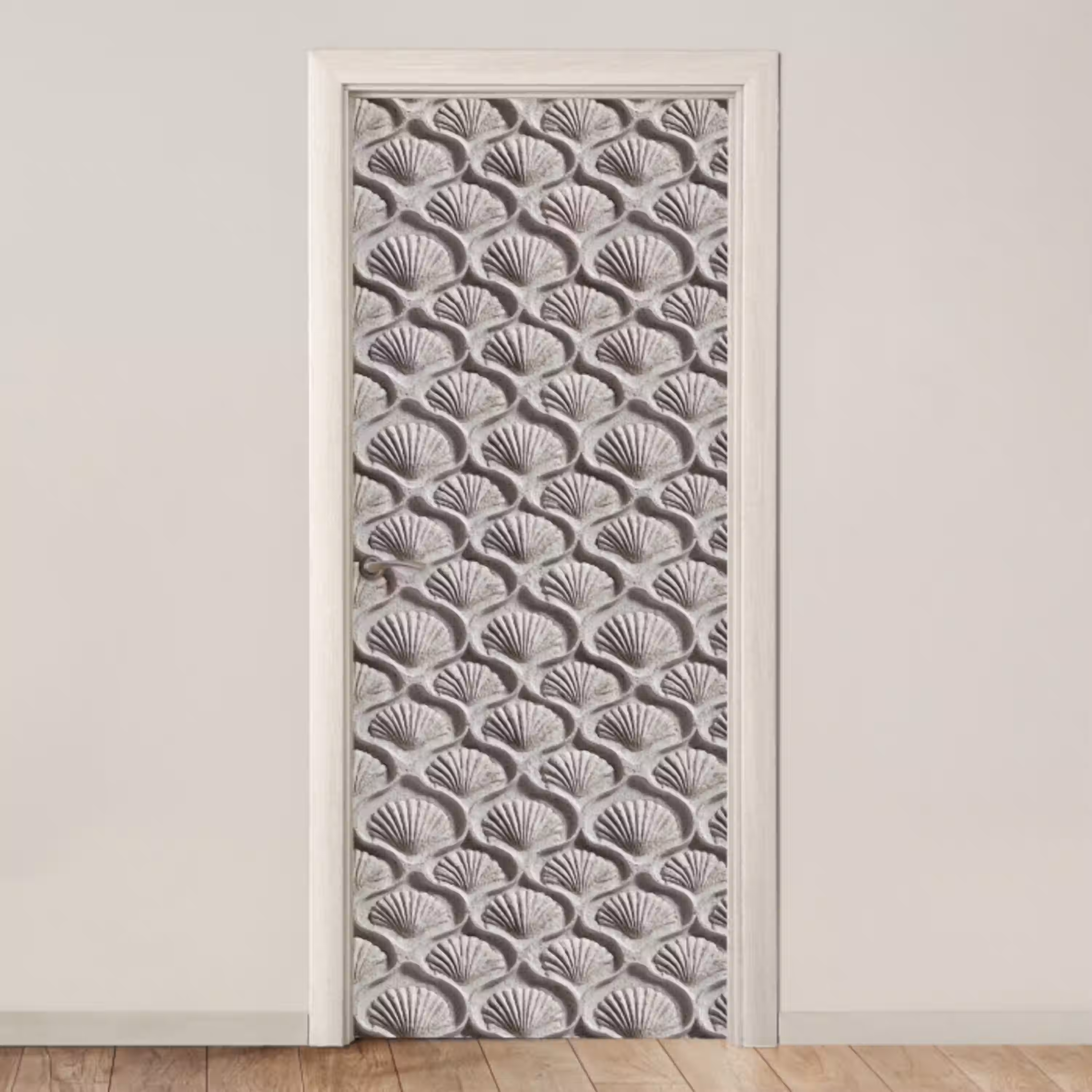 Zand - Schelpenvorm - Grijs deurposter klein 289 -3d_beige