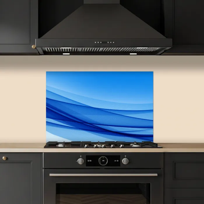 Golven - Helder - Blauw keuken achterwand spatscherm klein -sfeer1