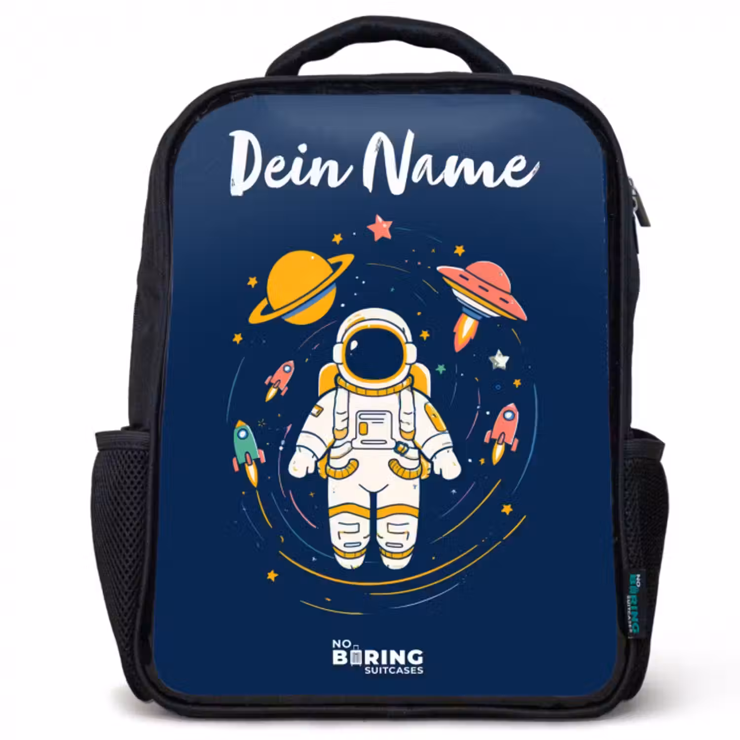 Kinderrucksack mit Namen - Schwarz - Astronaut - Planet - Sterne - Rakete