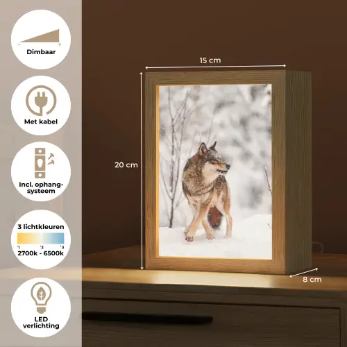 Wolf - Winter - Sneeuw - Natuur - Dieren Light Box met kabel (Tafellamp) klein -USP_NL