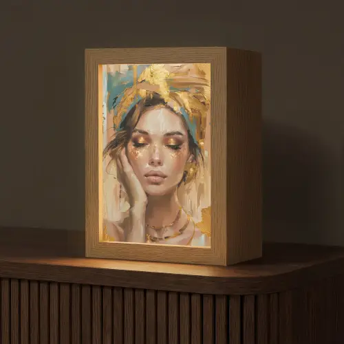 Vrouwen - Portret - Luxe - Goud Light Box met kabel (Tafellamp) klein -z3d_website