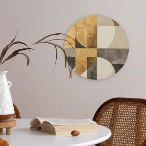Abstract - Goud - Grijs - Vormen - Geometrisch Akoestische PET Vilt - Rond klein -sfeer3