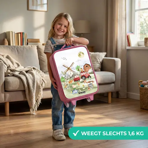 dieren op een boederij Kinderkoffer - Roze klein -sfeer2_NL