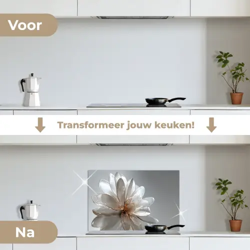 Bloem - Wit - Neutraal keuken achterwand spatscherm klein -voor_na_NL
