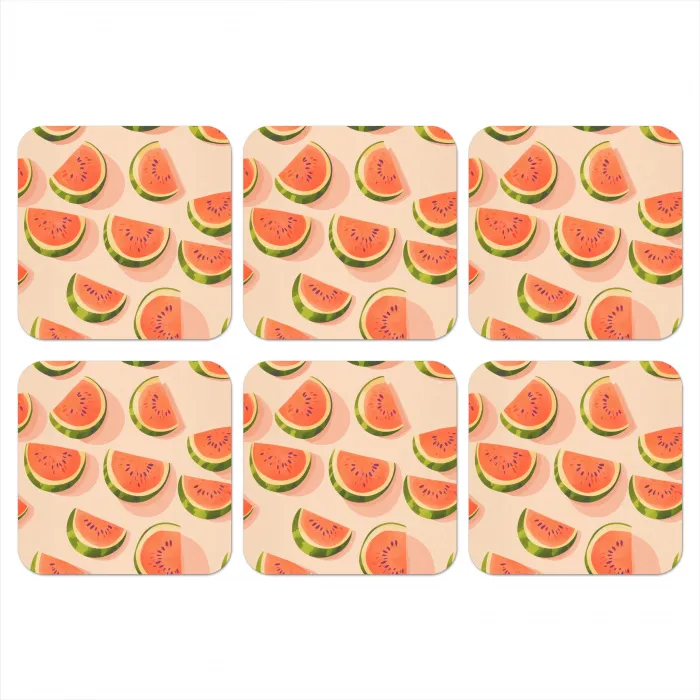 Watermeloen - Schijfjes - Pitten - Rood onderzetter kurk middel -3d