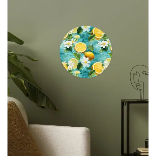 Citroen - Bloemen - Bruisend - Water Wandcirkel behangsticker klein 186 -sfeer2