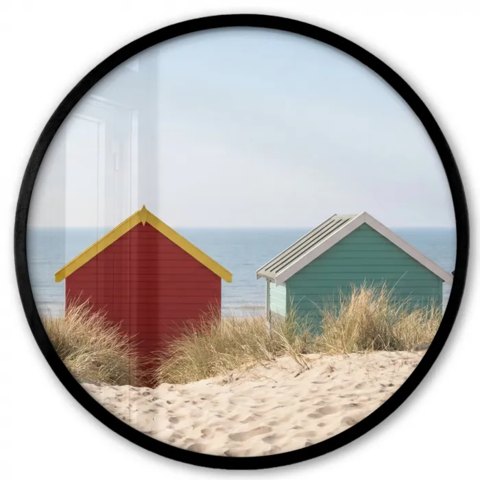 Strand - Huisjes - Kleurrijk - Duinen Fotolijst rond zonder passe partout klein -3d