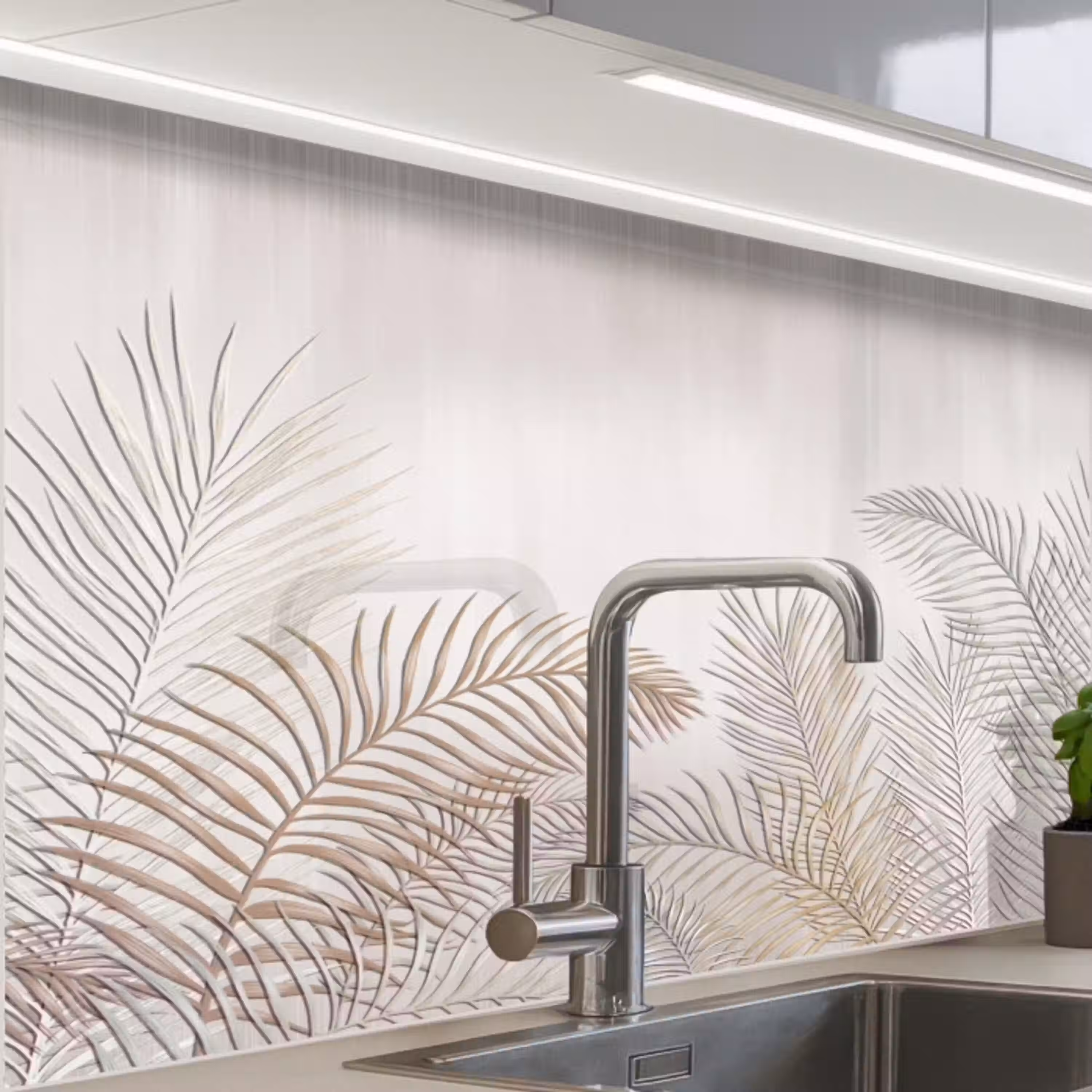 Bladeren - Beige - Botanisch - Vintage keuken achterwand 2 middel -zzzz3d_schuin