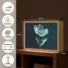 Bladeren - Bloem - Glazen - Donkerblauw Light Box met batterij (Wandlamp) middel -USP_websiteoverzichtNL
