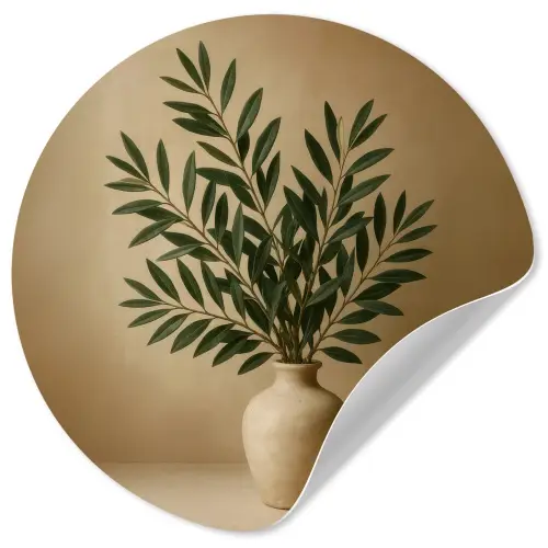 Vaas - Olijftakken - Bladeren - Beige Wandcirkel behangsticker klein -3d