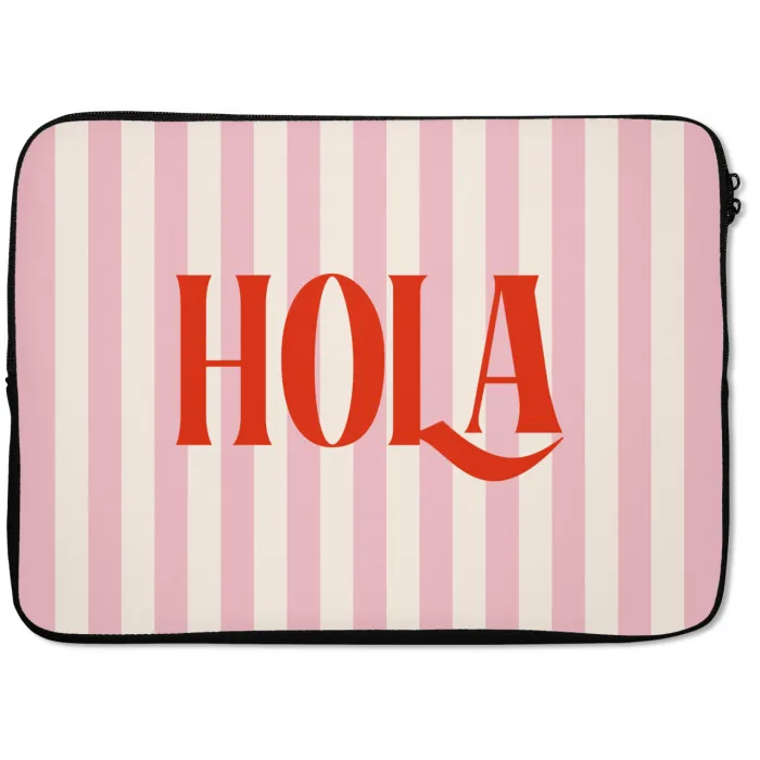 Hola - Quote -  Strepen - Pastel - Roze - Rood - Wit laptophoes neopreen klein -zkaufland3dotto