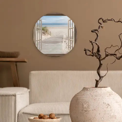 Doorkijk - Strand - Duinen - Pad - Landschap Wandcirkel plexiglas klein -sfeer1
