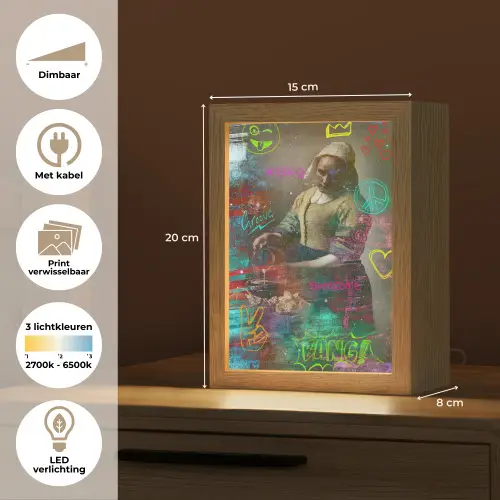 Melkmeisje - Johannes Vermeer - Graffiti Light Box met kabel (Wandlamp) klein -USP_websiteoverzichtNL