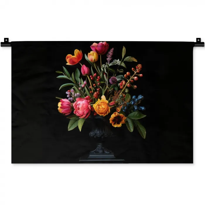 Tulpen - Bessen - Boeket - Vaas Wandkleed katoen klein -zz3d
