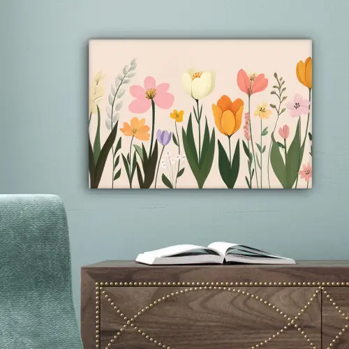 Pasteltinten - Bloemen - Illustratie canvas 2cm klein -sfeer4