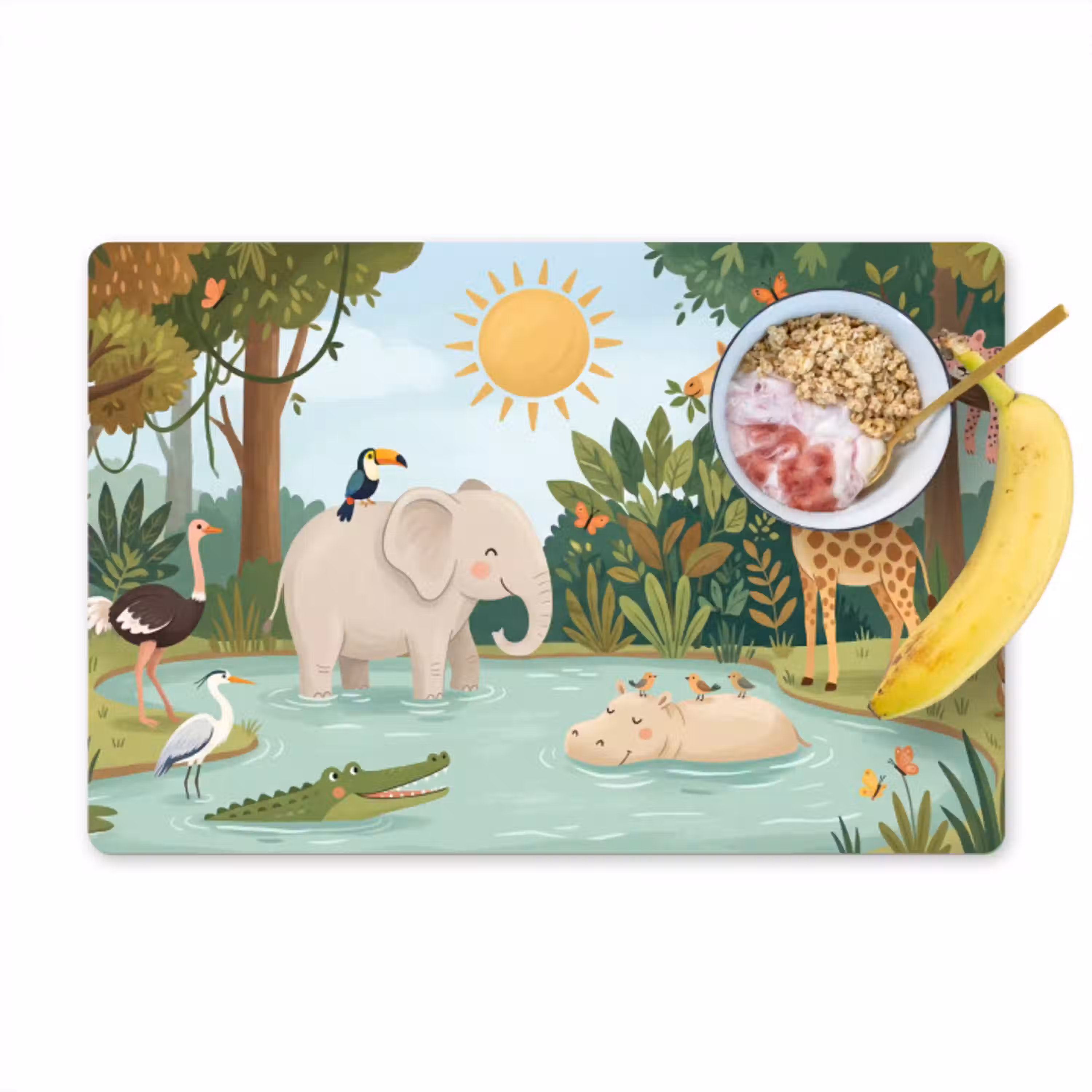 Jungle - Oase - Dieren - Kleurrijk Placemat vinyl groot -zzzproduct_Kitchenyeah-website