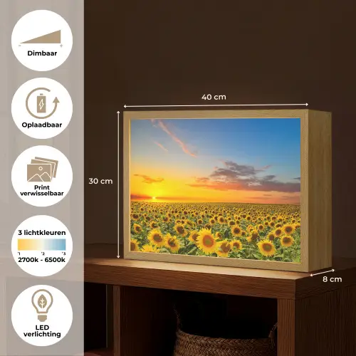 Bloemen - Zonnebloem - Zonsondergang - Nacht - Oranje Light Box met batterij (Wandlamp) middel -USP_websiteoverzichtNL