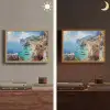 Kustdorp - Schilderij - Rotsen - Boten Light Box met batterij (Wandlamp) middel -sfeer3