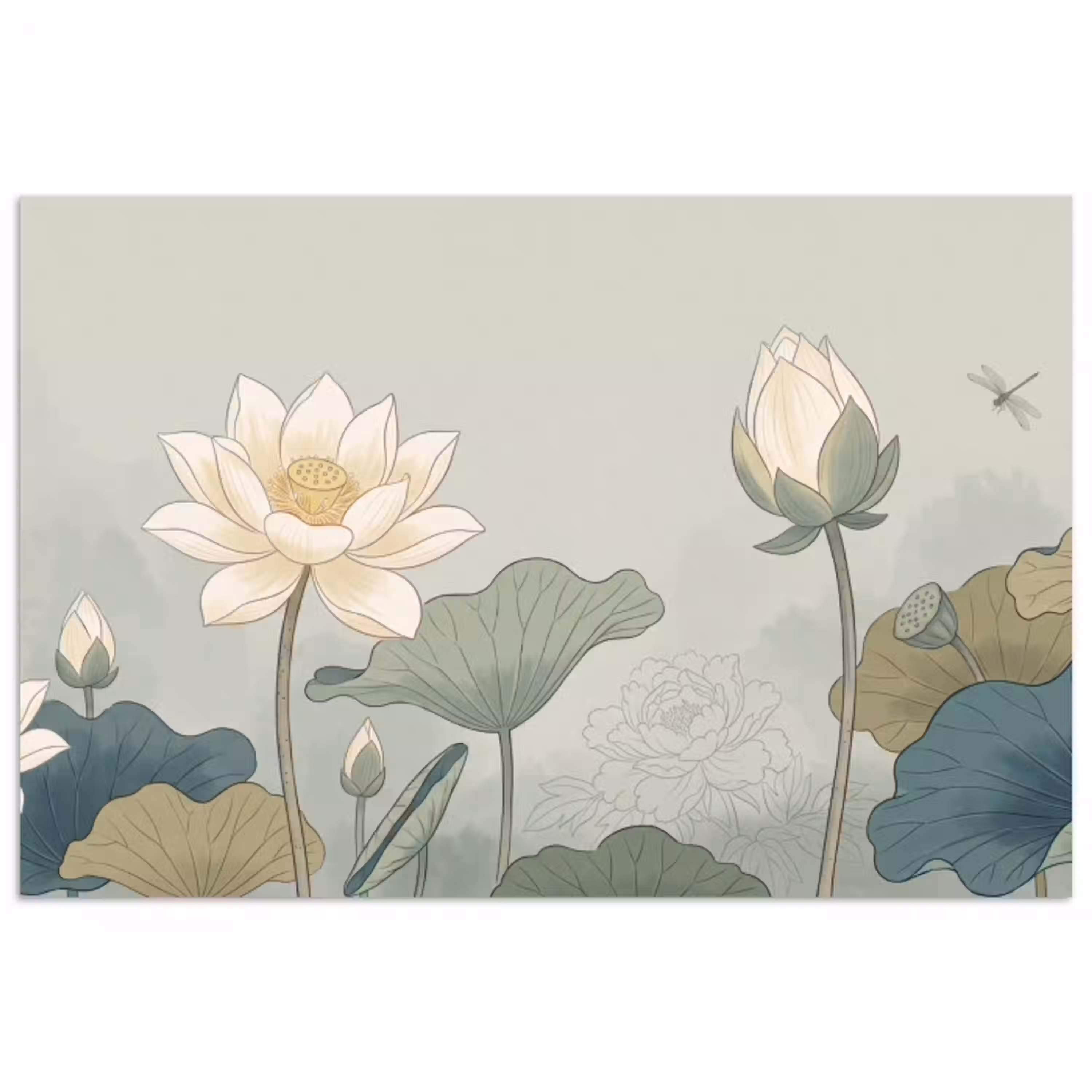 Lotus - Bloemen - Groen poster papier klein -3d