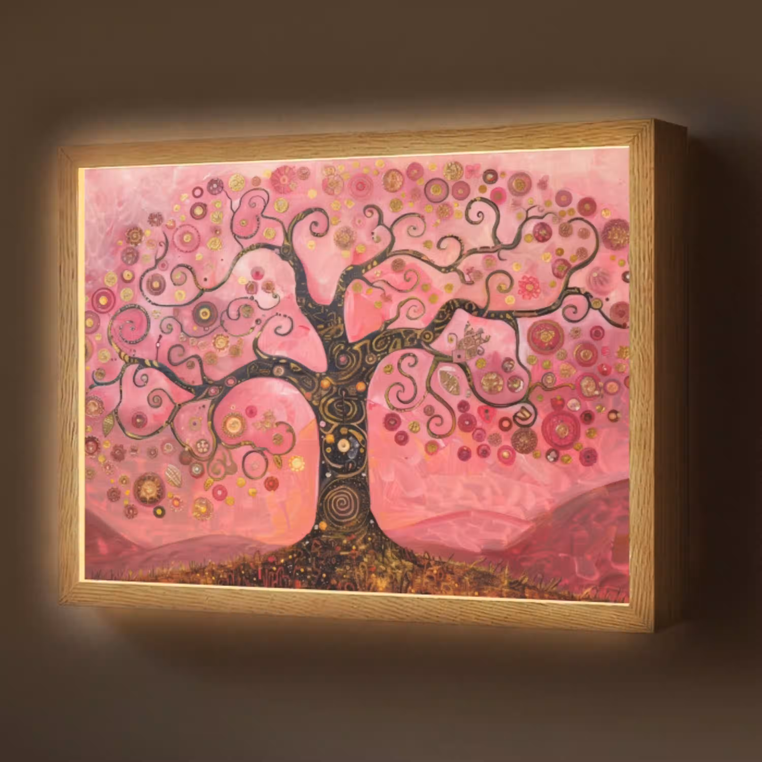Boom - Levensboom - Roze - Goud Light Box met batterij (Wandlamp) middel -z3d_website