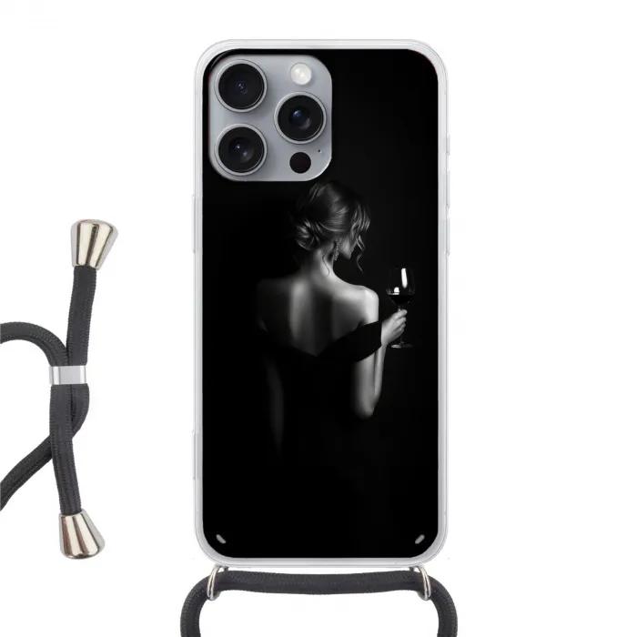 Vrouw - Wijn - Jurk Hoesje iPhone 16 Pro Max met koord klein -3d
