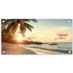 Strand - Palmbomen - Oceaan - Zonsondergang tuinposter los doek klein -3d