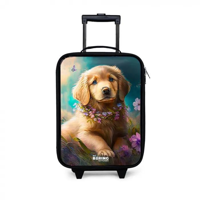 Goudkleurige puppy in het gras Kinderkoffer - Zwart klein -3d