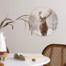 Edelhert - Bos - Sneeuw - Winter - Majestueus Wandcirkel kunststof plaat 5mm dik klein -sfeer4