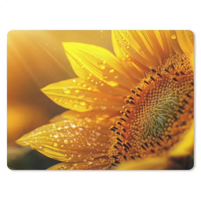 Zonnebloem - Dauwdruppels - Geel - Zonlicht muismat rubber klein -3d