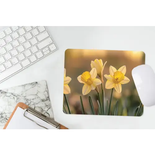 Bloemen - Geel - Wazig muismat rubber klein -witbureau