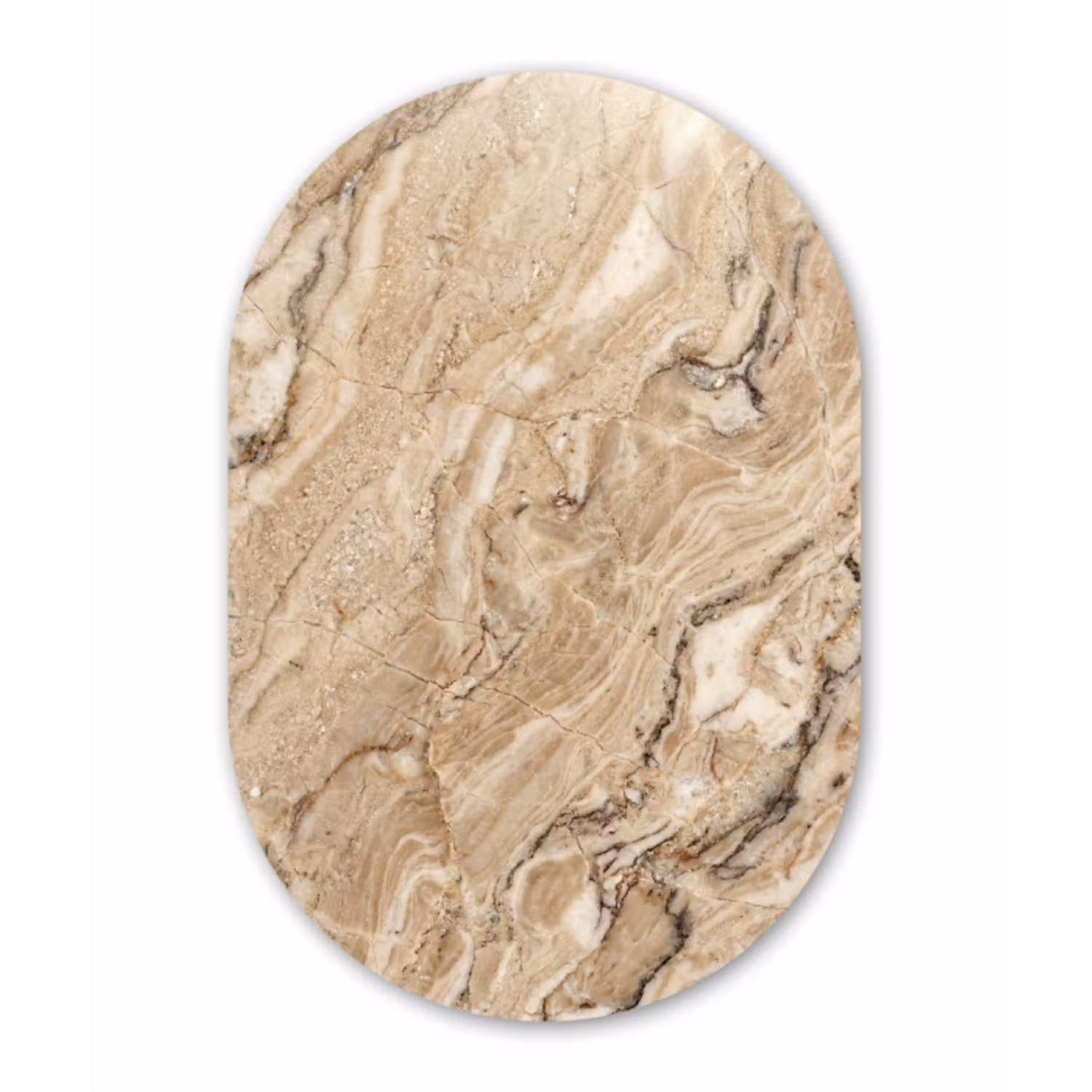 Textuur - Aders - Abstract - Modern - Beige Wandcirkel Ovaal Aluminium middel -3d