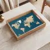 Wereldkaart - Donkerblauw - Beige Dienblad Rechthoek middel -sfeer1