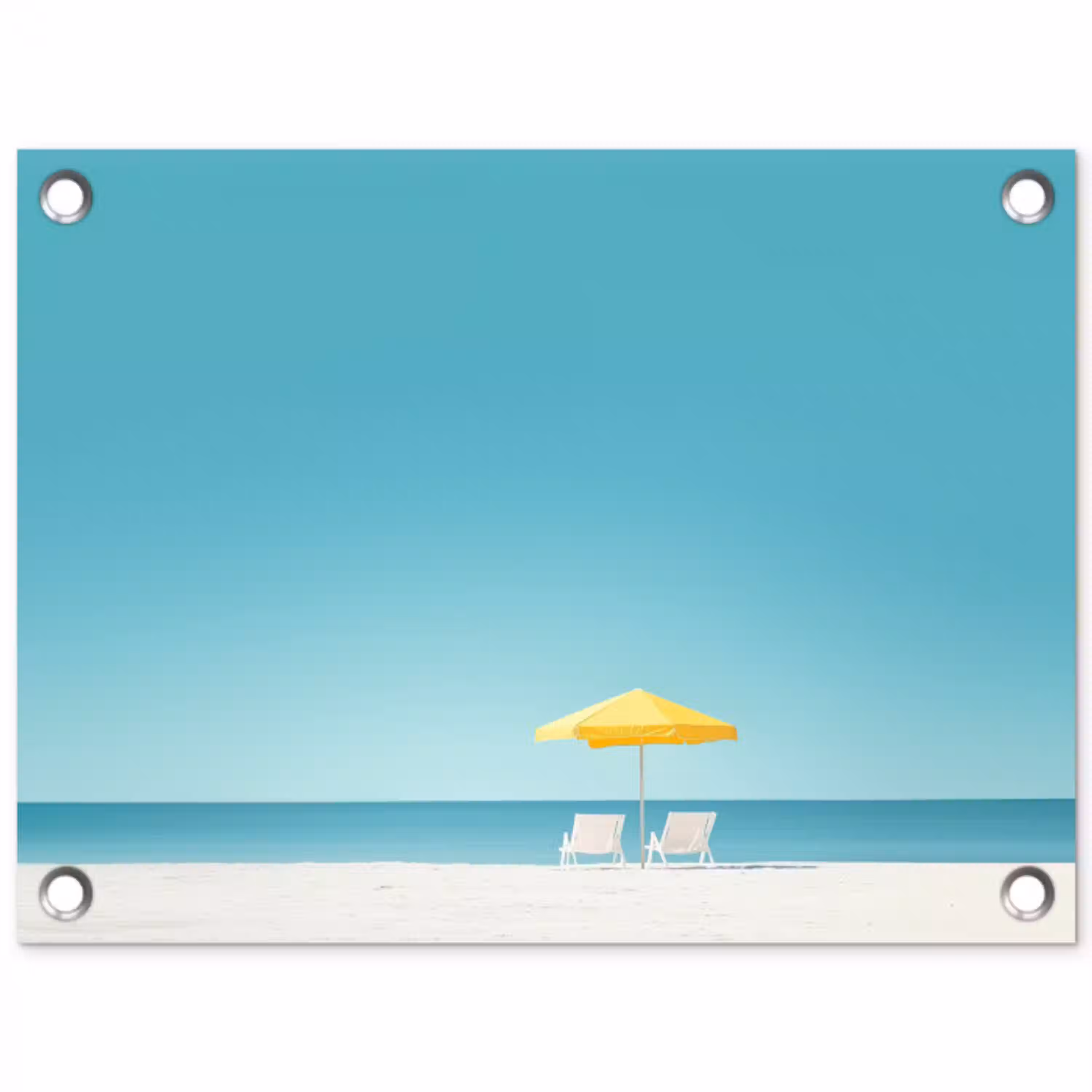 Strand - Blauwe lucht - Geel - Parasol tuinposter los doek klein -3d