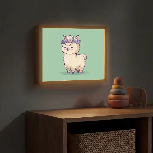 Alpaca - Groen - Bloemendiadeem Light Box met batterij (Wandlamp kind) middel -sfeer5_kind