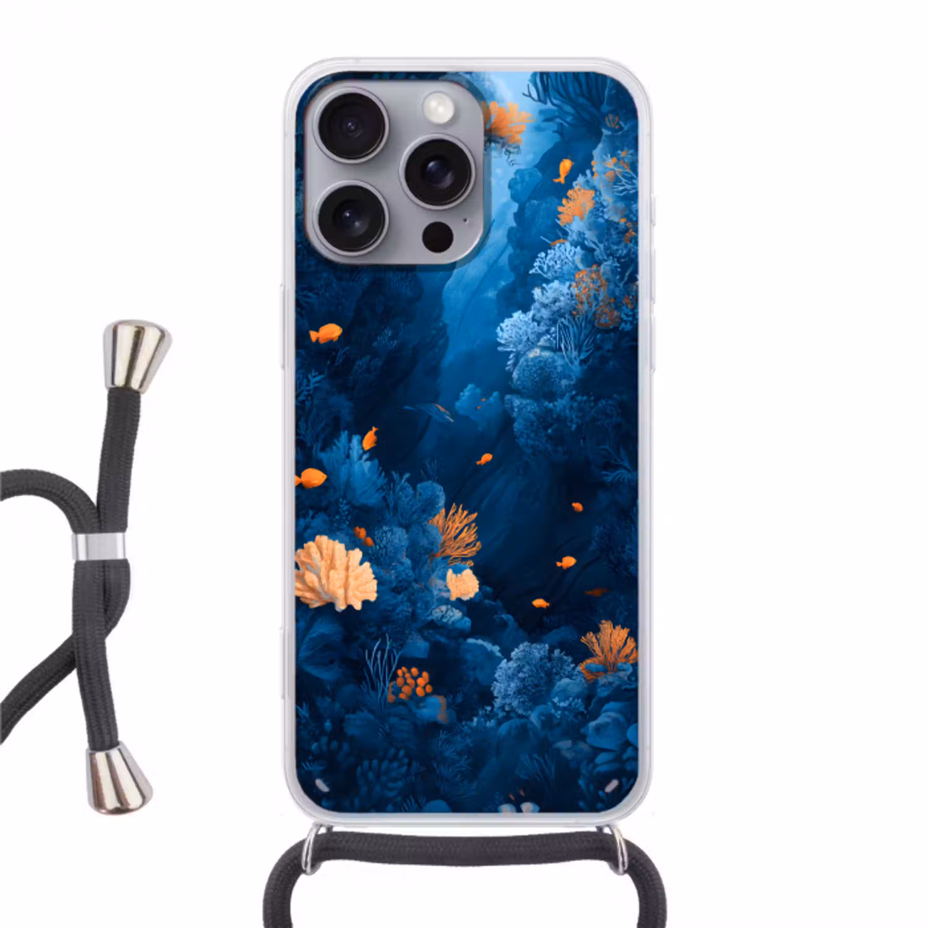 Koraalrif - Vissen - Oceaan - Blauw Hoesje iPhone 16 Pro Max met koord klein -3d
