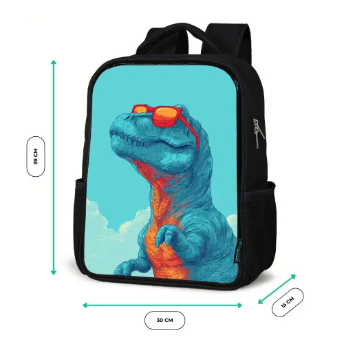T-Rex - Blauw - Wolken - Zonnebril Rugzak - Zwart middel -productfoto_formaten