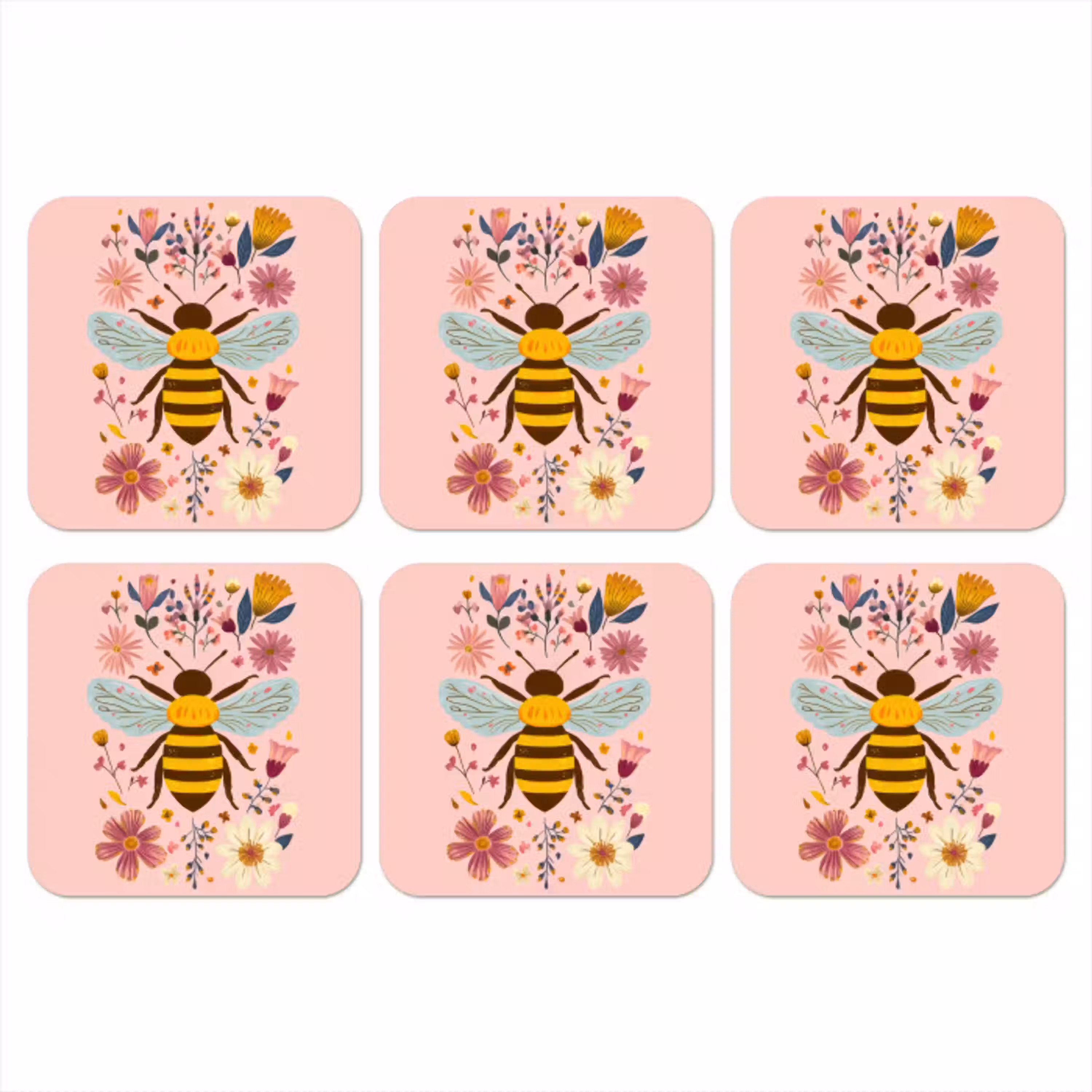 Bij - Geel - Bloemen - Kleurrijk onderzetter kurk middel -3d