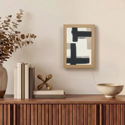 Zwart - Abstract - Japandi Light Box met kabel (Tafellamp) klein -sfeer2