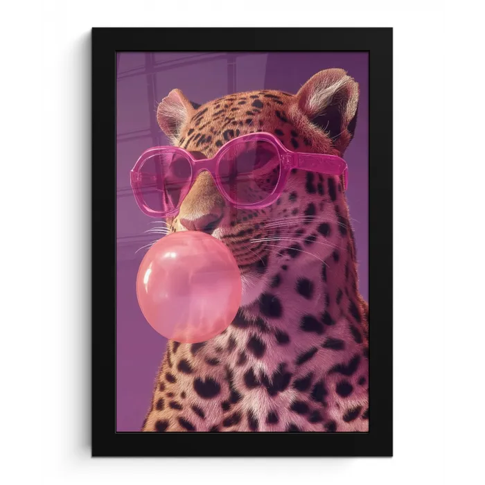 Panter - Zonnebril - Kauwgombel - Roze fotolijst zwart zonder passe partout klein -3d