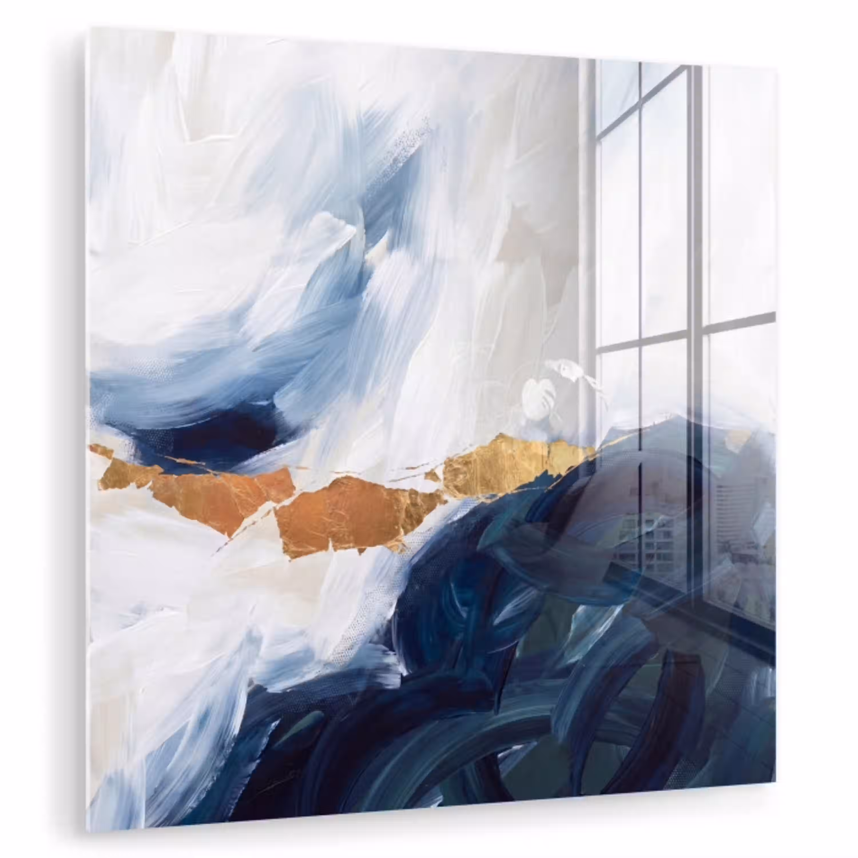 Abstract - Acryl - Blauw - Goud - Elegant plexiglas 5mm klein -zzzproduct_nieuw