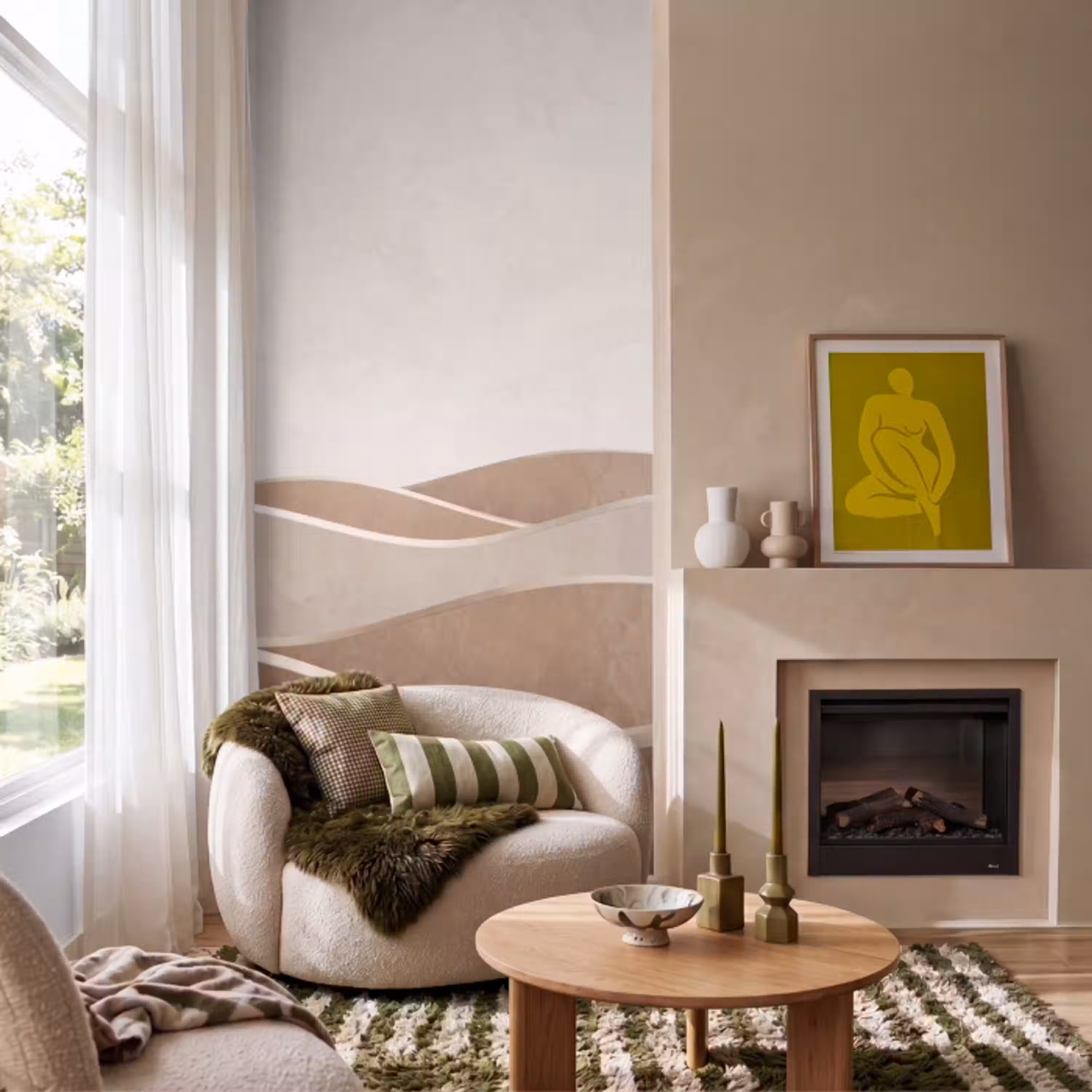 Abstract - Golven - Modern - Beige Behang Vlies klein -sfeer2