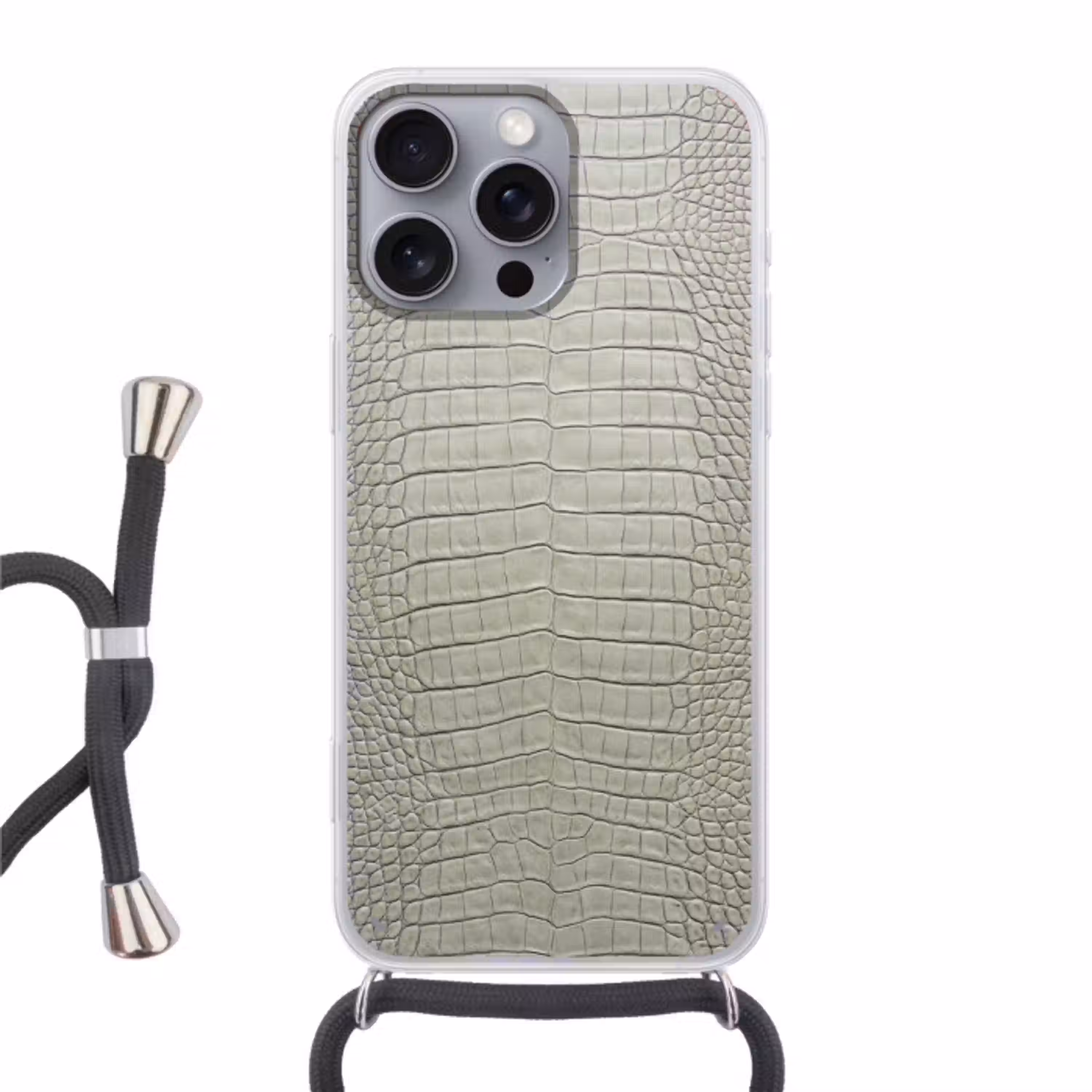 Krokodillenleer - Schubben - Groen Hoesje iPhone 16 Pro Max met koord klein -3d