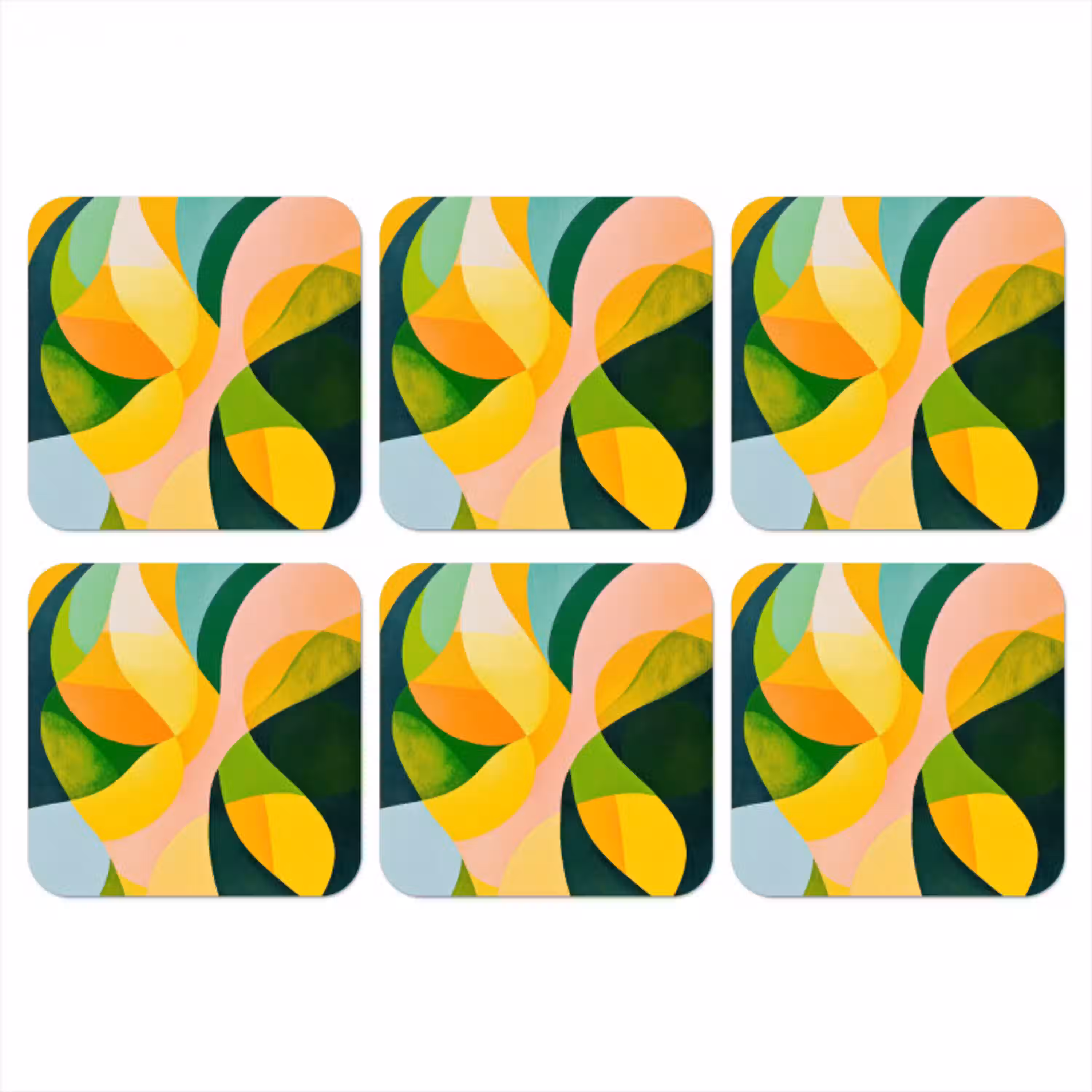 Abstract - Geel - Roze - Groen onderzetter kurk middel -3d