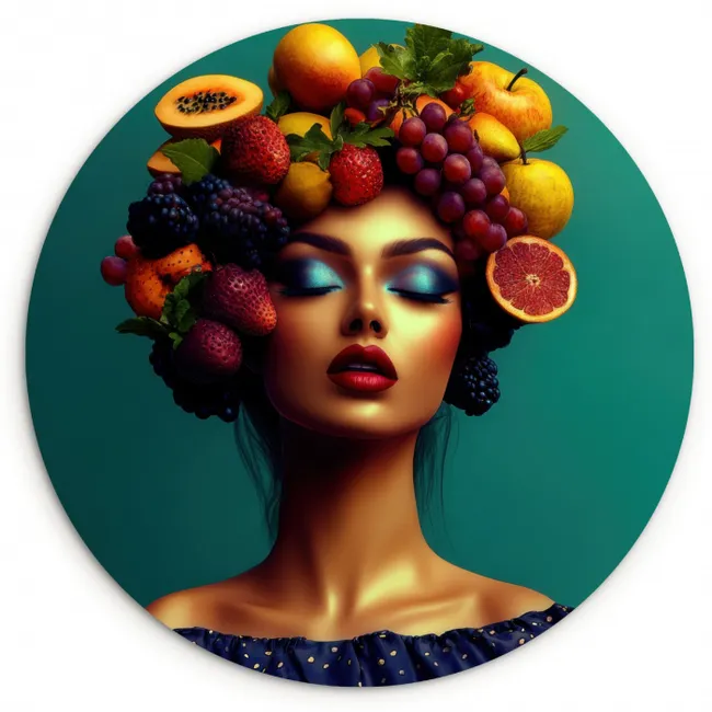 Vrouw - Hoodtooi - Tropisch - Fruit - Druiven KitchenYeah - Keuken - Wandcirkel Forex klein -3d
