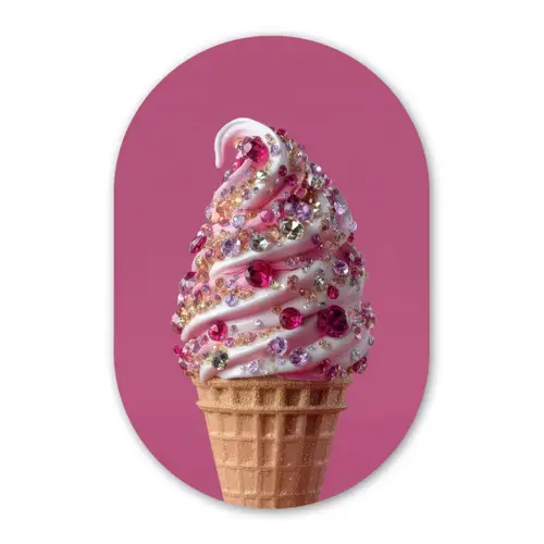 Softijs - Edelstenen - Roze - Hoorntje Wandcirkel Ovaal Glas middel -3d
