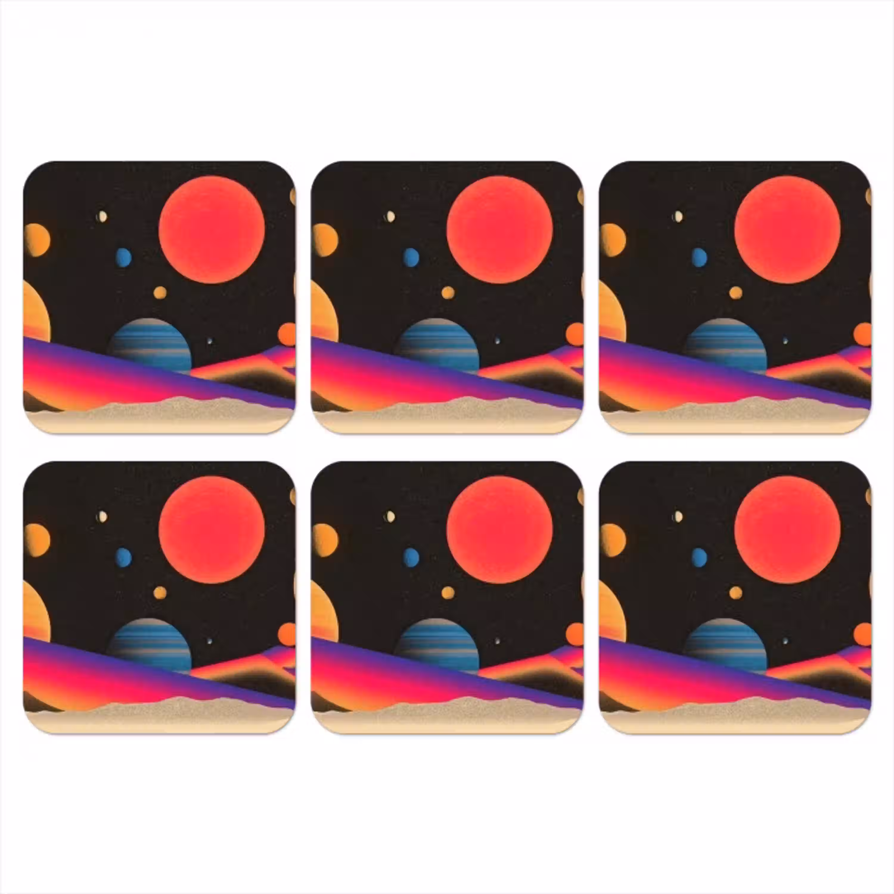 Hemel - Planeten - Felgekleurd onderzetter kurk middel -3d