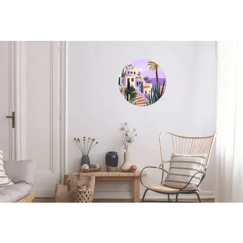 Huizen - Minimalistisch - Palmbomen - Kust Wandcirkel aluminium klein -woonkamer