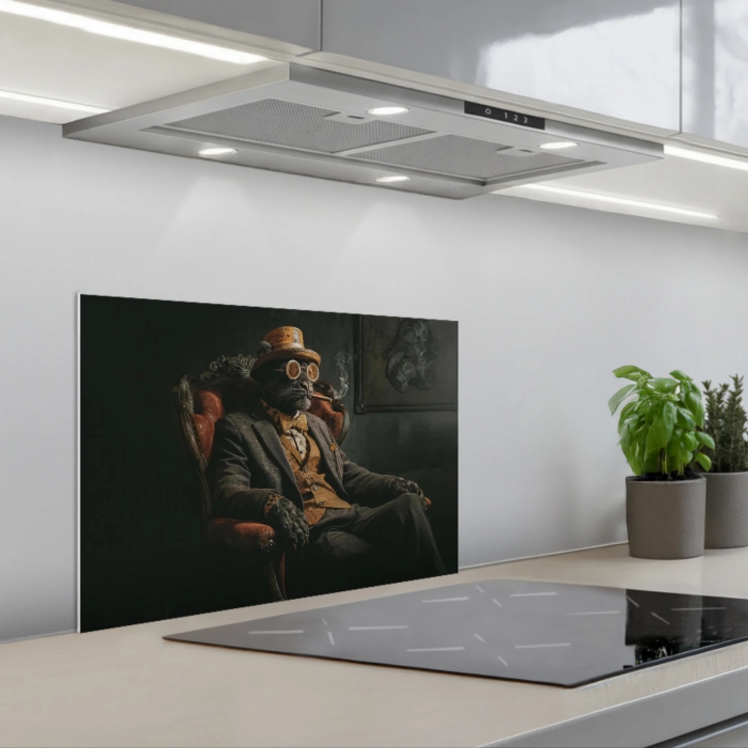 Kat - Pak - Oranje - Sigaar keuken achterwand spatscherm klein -3d_schuin